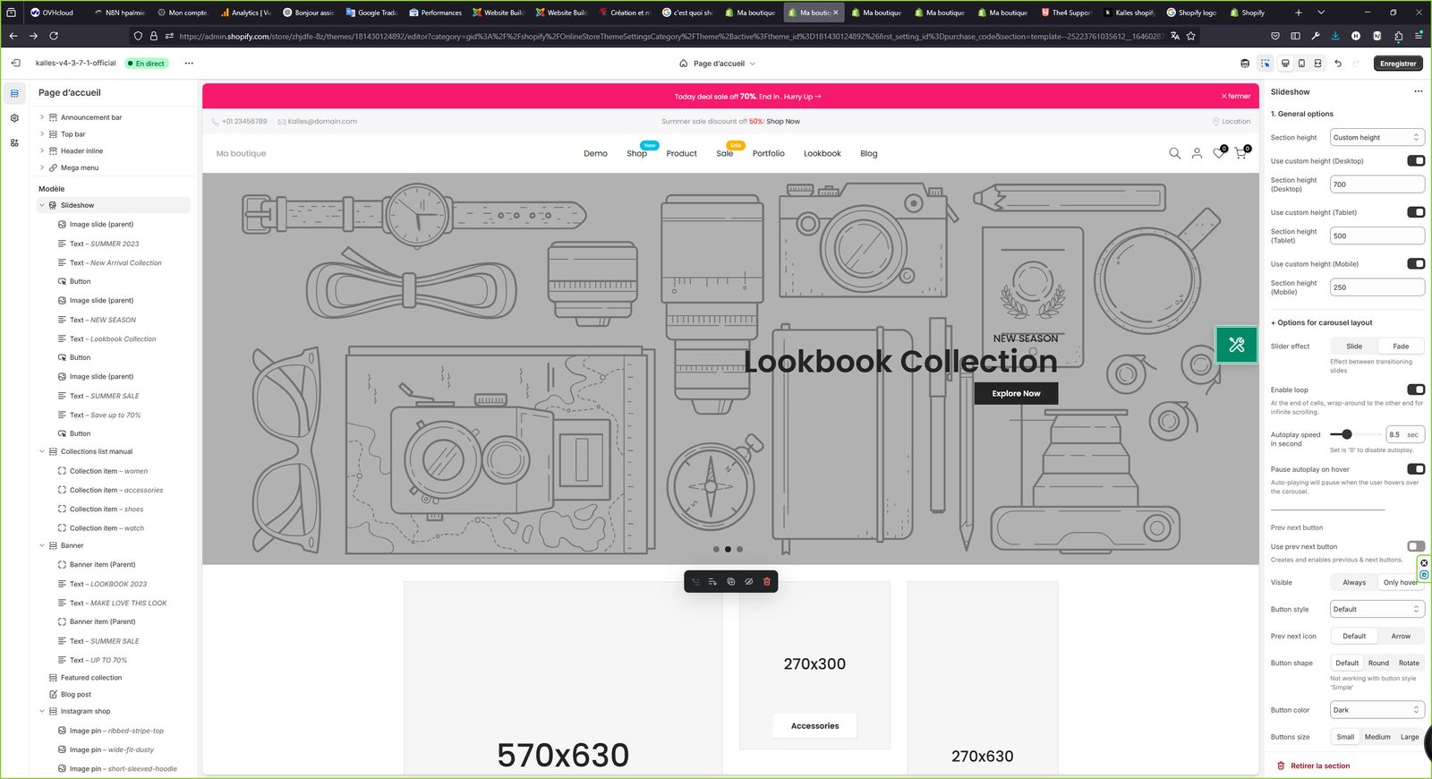 Backoffice de customisation d'un template sur mesure pour Shopify