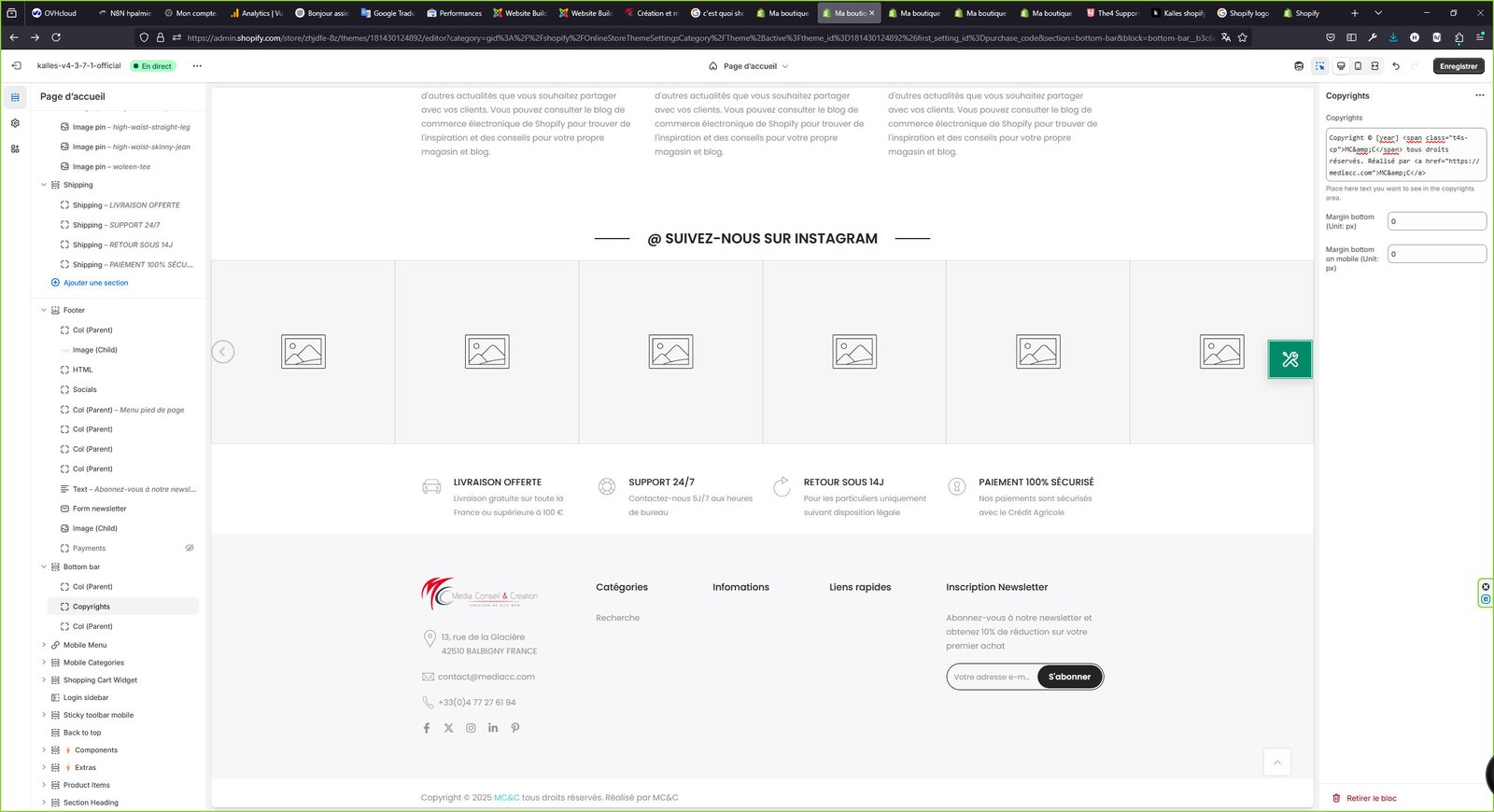 Edition du bas de page sur un site sur-mesure sur Shopify